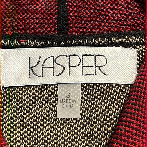 KASPER small womens knit cardigan black red tan 3/4 sleeve multicolor block NWT - Picture 5 of 11